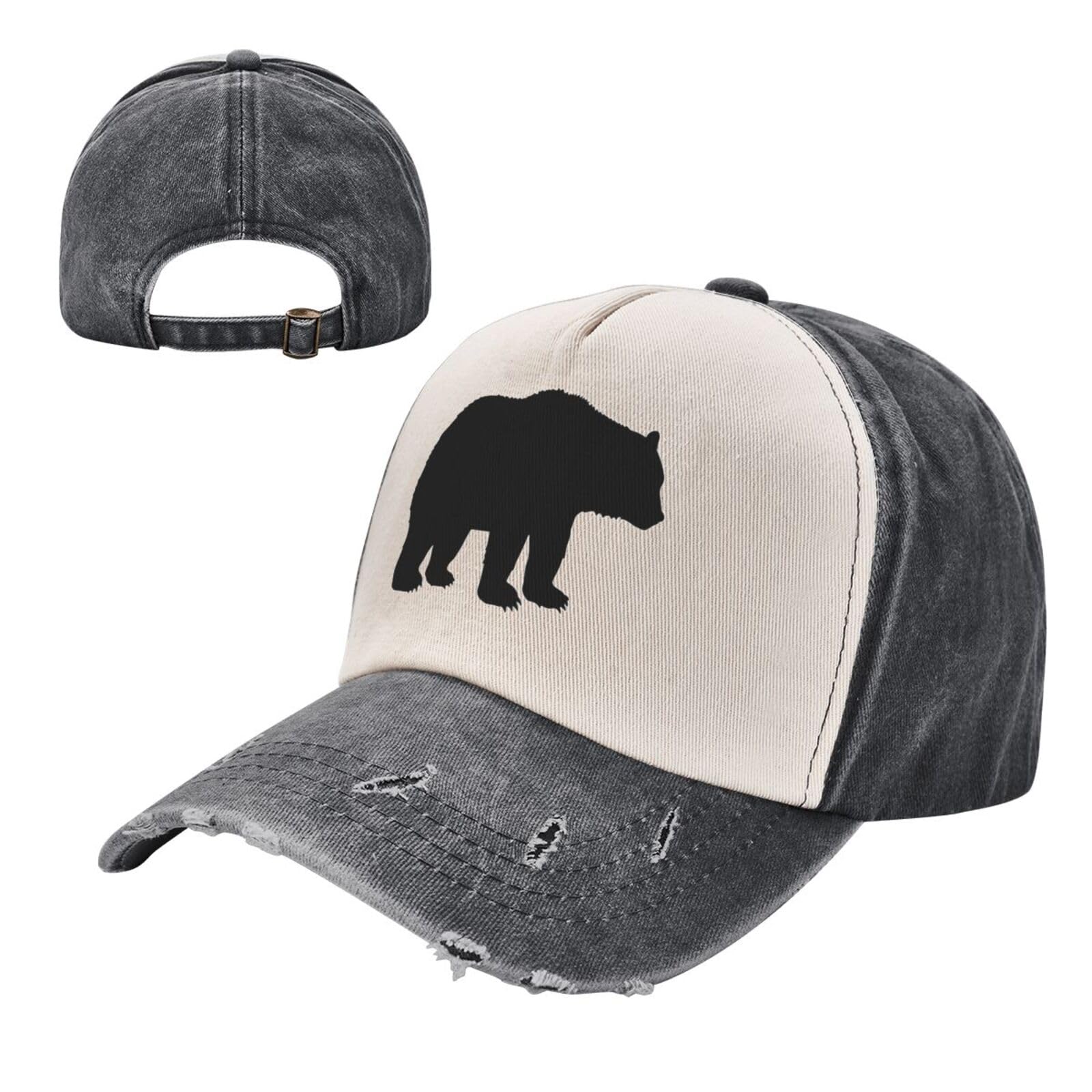 Dpgufpv Unisex Black And White Baseball Caps Cute Bear Vintage Baseball Cap, Cowboy Patchwork Wash Baseball Cap Adjustable Cotton Trucker Cap