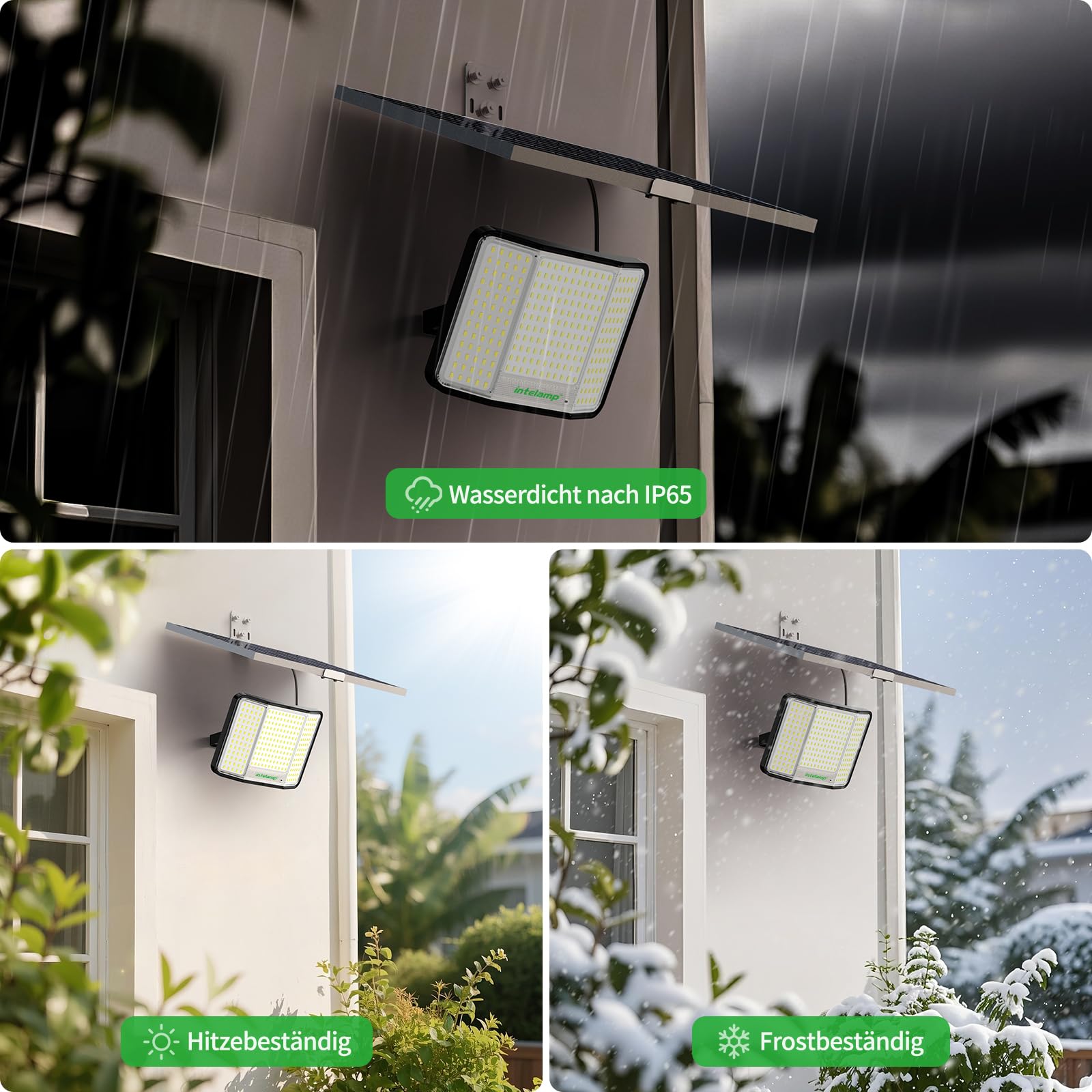 INTELAMP Faro led esterno con grande pannello solare,20000mAH Batteria,251 LED,2000LM, Faretto led da Esterno Solare con Telecomando IP65 faretto solare per Esterno e Giardino