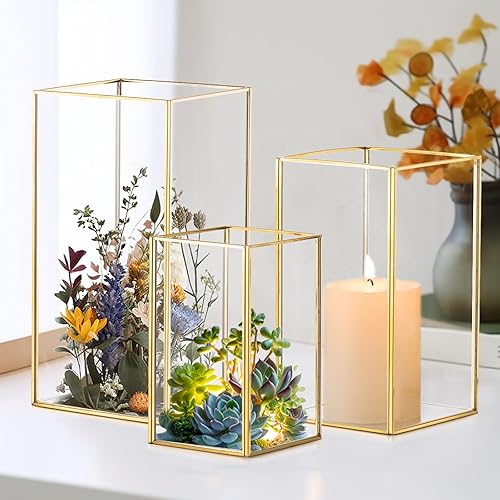 Miniatura 8 de Staymoment Juego de 6 portavelas de huracán, farol de interior decorativo con marco de metal para decoración del hogar de granja, Navidad, boda,