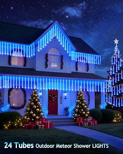 PEMOTech Luces de lluvia de meteoritos, 15 tubos de 11.8 pulgadas, 540 luces LED de Navidad, luces LED de nieve para exteriores, impermeables, luces