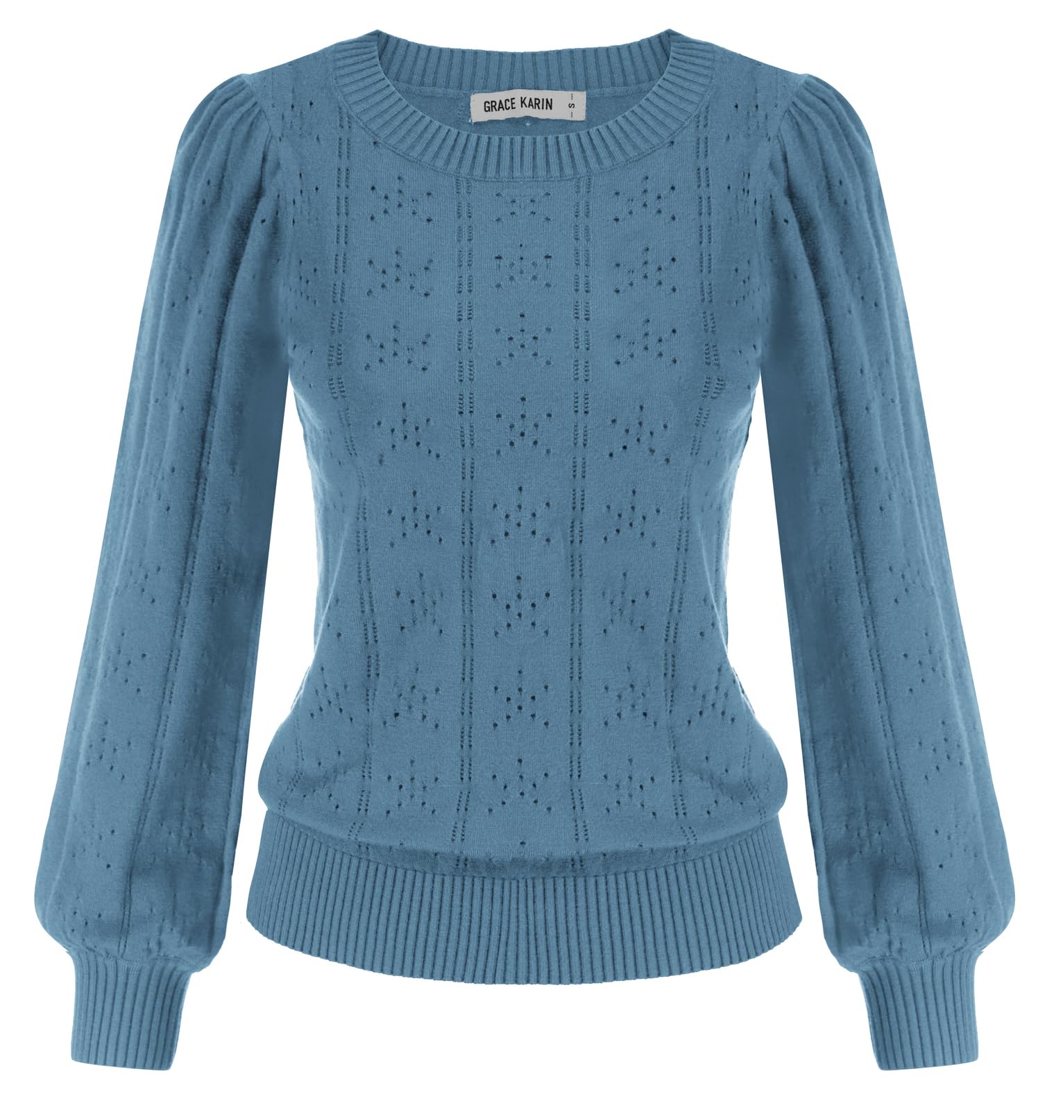GRACE KARIN Maglia Elegante Donna a Manica Lunga con Scollo a Rotondo Tinta Unita