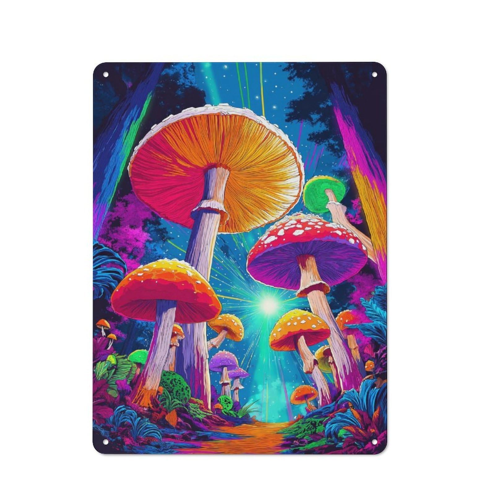 Junmoney Enchanted Forest Mushrooms Vintage Tin Wall Plaque 40X30cm For Kitchen Or Home Bar, For Vintage Wall Decor Fans, For Themed Room Decoration