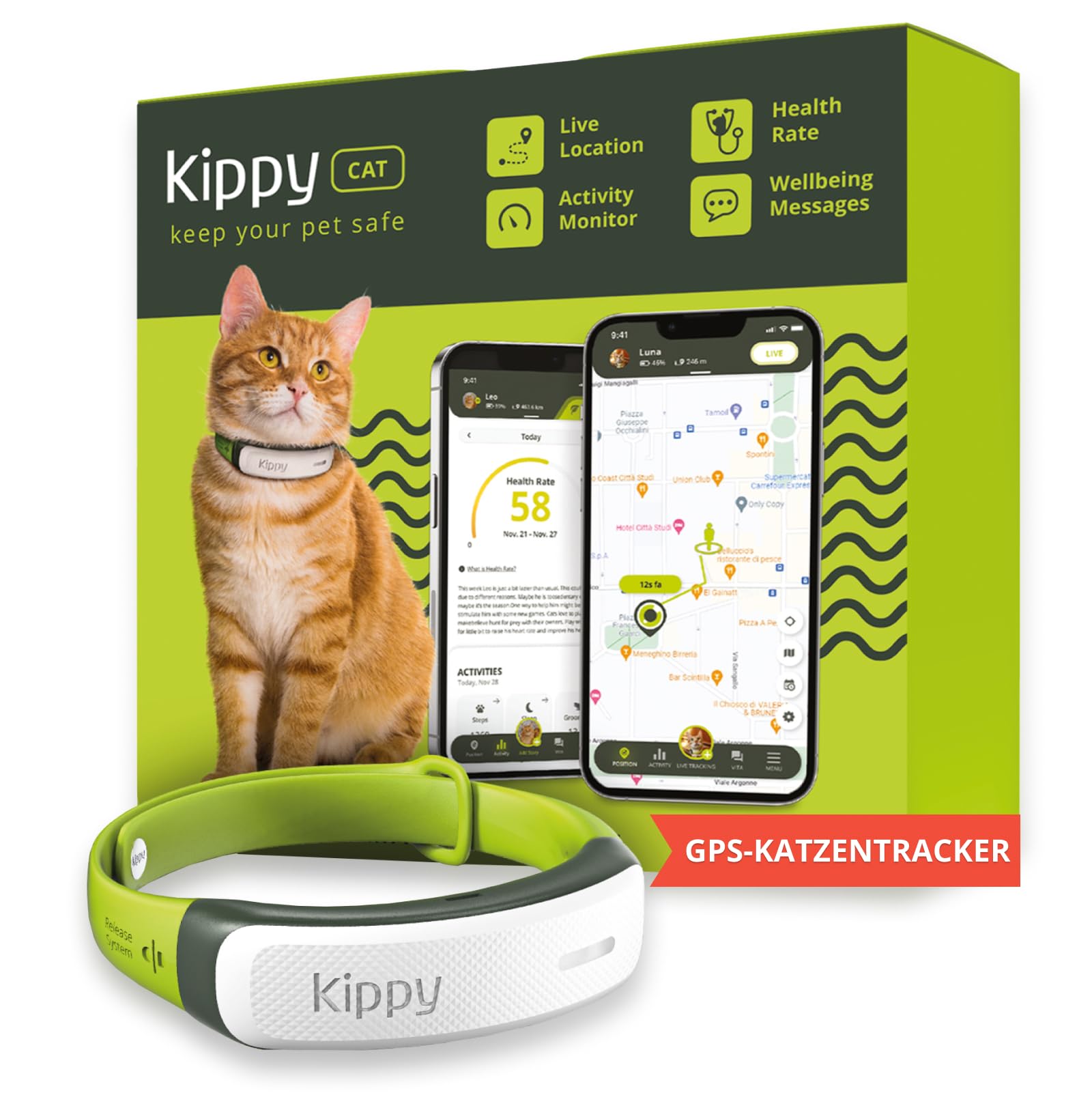 Kippy GPS-Halsband fr Katzen: Sofortwarnung und virtuelle Grenzen