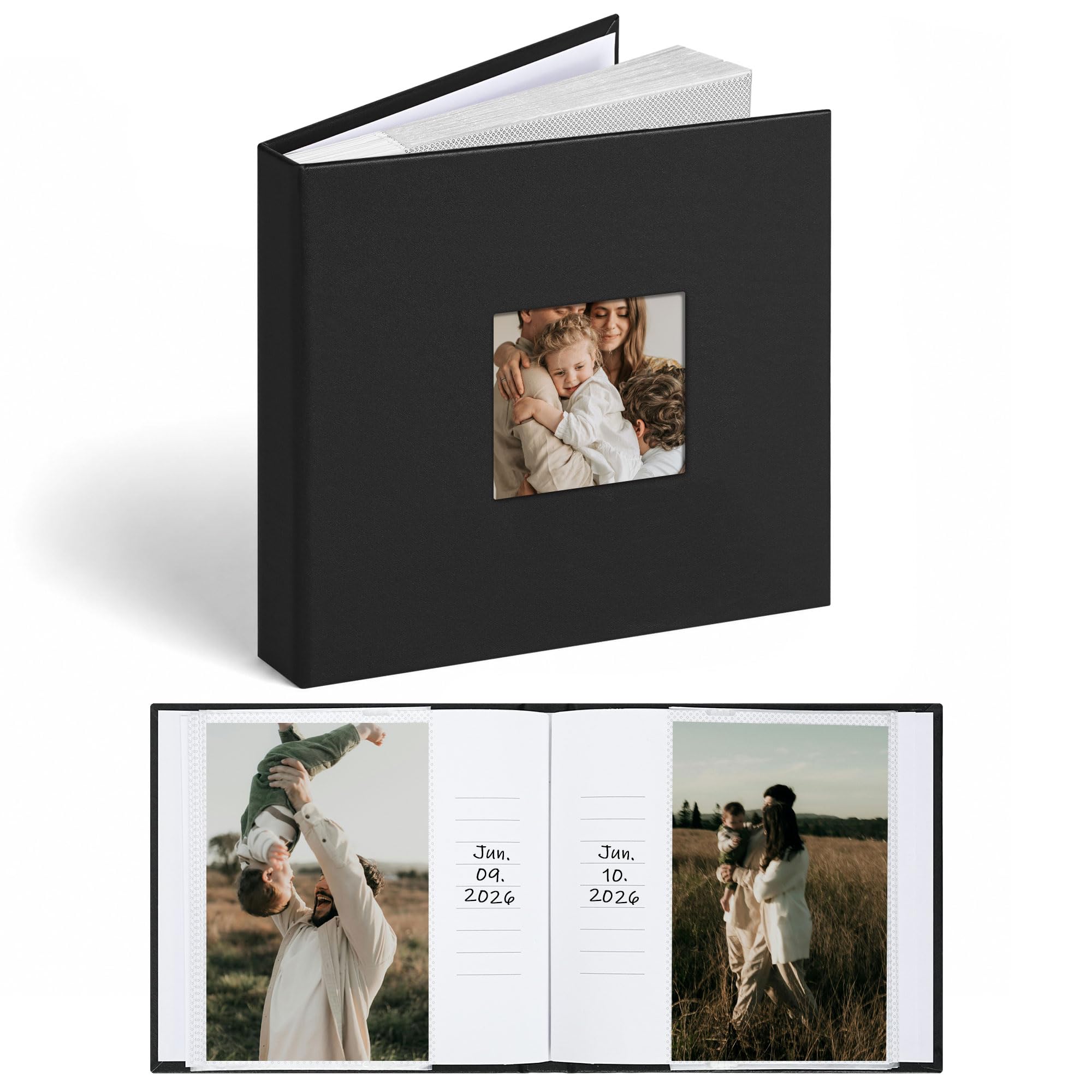 Vienrose Faux Leather 6x4 Photo Album 48 Pockets Cover Window Black — image 1