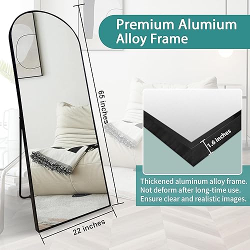Miniatura 4 de GETOVIN Espejo de longitud completa de 65 x 22 pulgadas, espejo grande de suelo con soporte de pared, espejo de cuerpo completo, espejo de pie,