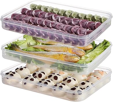 Snack Container Food Storage Container 3Pcs Dumpling Container Box Food Grade Plastic Snack Container Stackable Cookie Container with Lid Transparent Microwave Fridge Safe Storage Containers, Clear