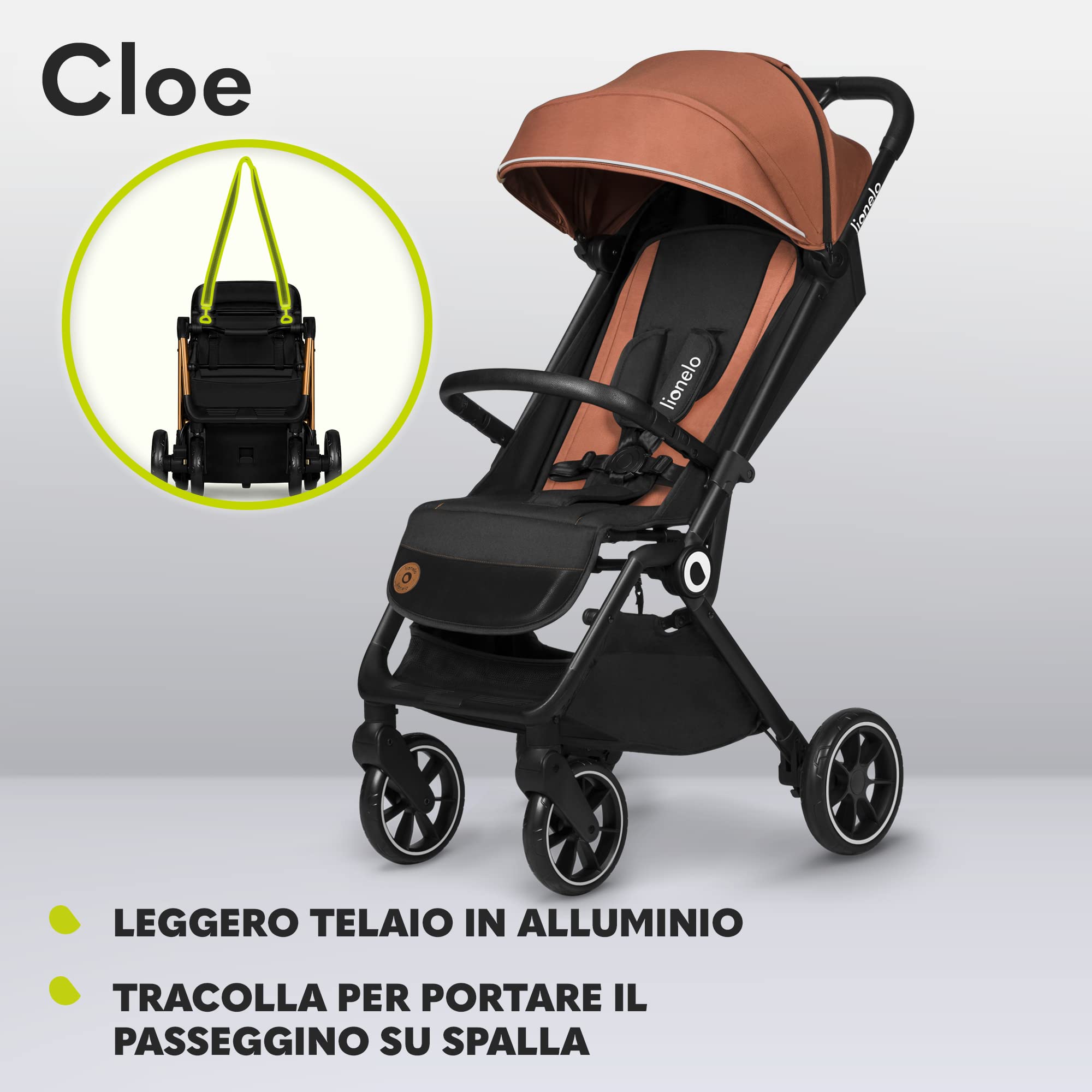 LIONELO Cloe Passeggino Leggero Pieghevole per Bambini fino a 22 kg | Dalla Nascita, Schienale Regolabile, Posizione Nanna, Impermeabile, Cinture 5 Punti, Ruote XXL, Zanzariera e Portabicchieri
