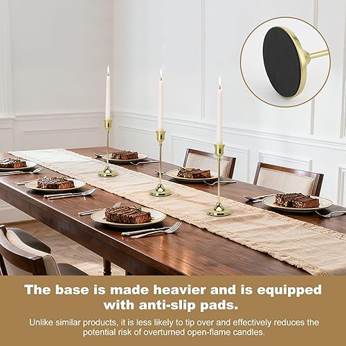 Miniatura 3 de 4 juegos de portavelas (12 unidades), portavelas dorados con almohadilla antideslizante, portavelas cónico de metal, portavelas para boda, chimenea,