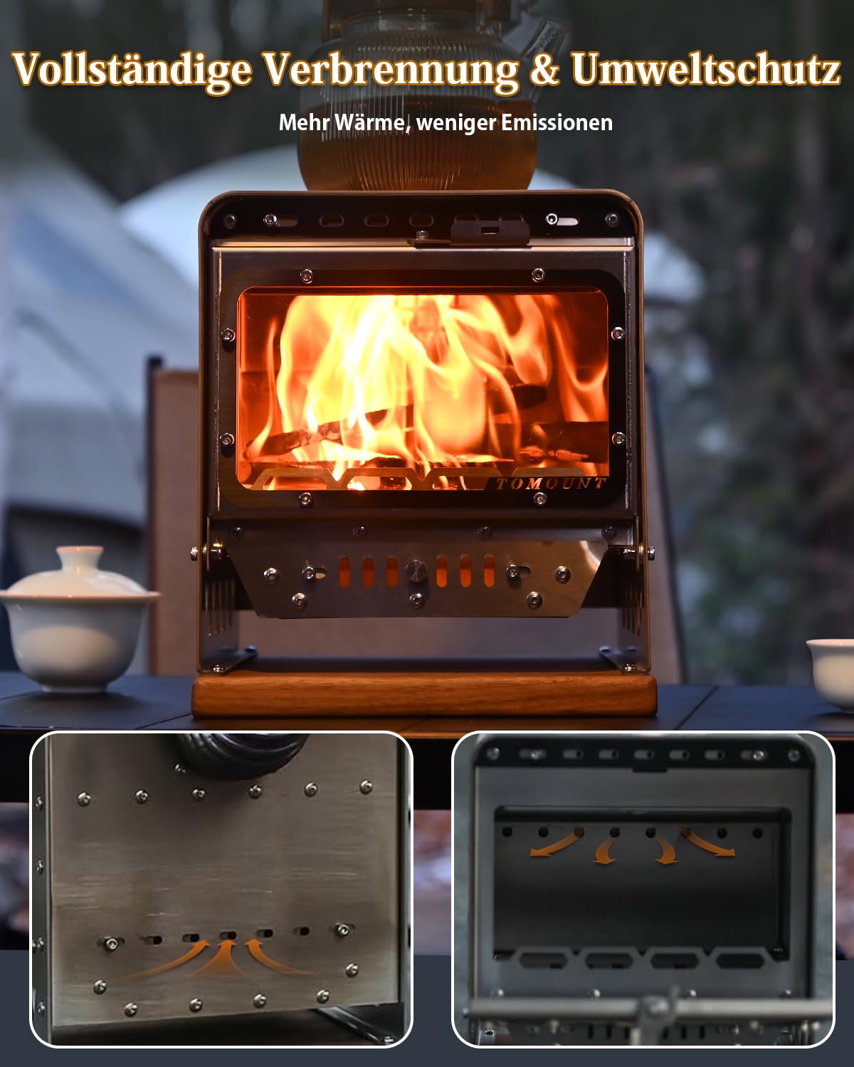 TOMOUNT Zeltofen KunPan Tischherd tragbar Mini-Tisch Ofen Kleiner Tischkocher Holzofen für Camping, Wandern, Grillen, Kochen im Freien