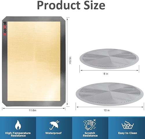 Miniatura 6 de KooMall - Tapete de silicona para hornear y tapete multiusos para microondas, 4 en 1, antiadherente, reutilizable, media hoja para horno, tapete