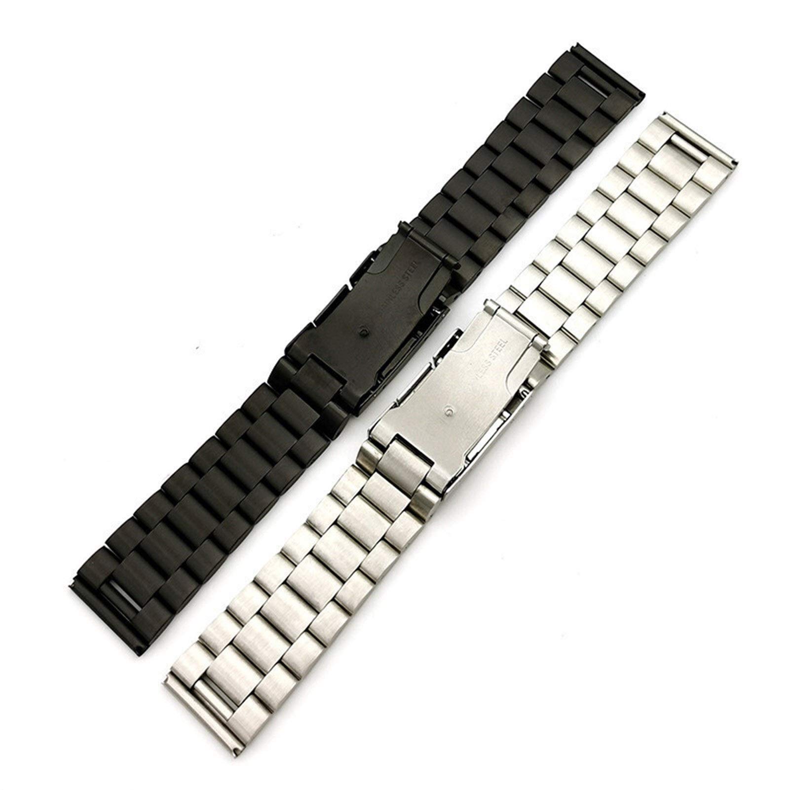 Bracelet de montre, 18 mm, 20 mm, 22 mm, bracelet en acier inoxydable, boucle pliable en métal, bracelet de rechange (couleur du bracelet : noir, largeur du bracelet : 18 mm), Black