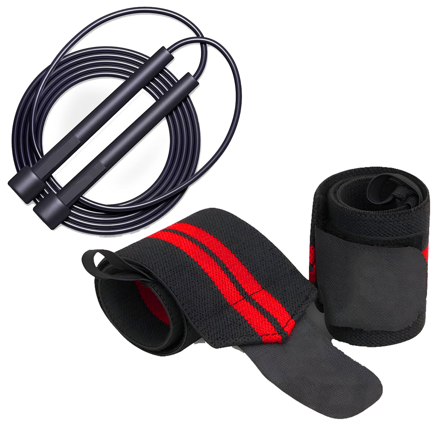Skipping Rope & Wrist Band for Gym Workout with Thumb Support Loop Bands for Workout and Velcro Sports Accessories-image-24