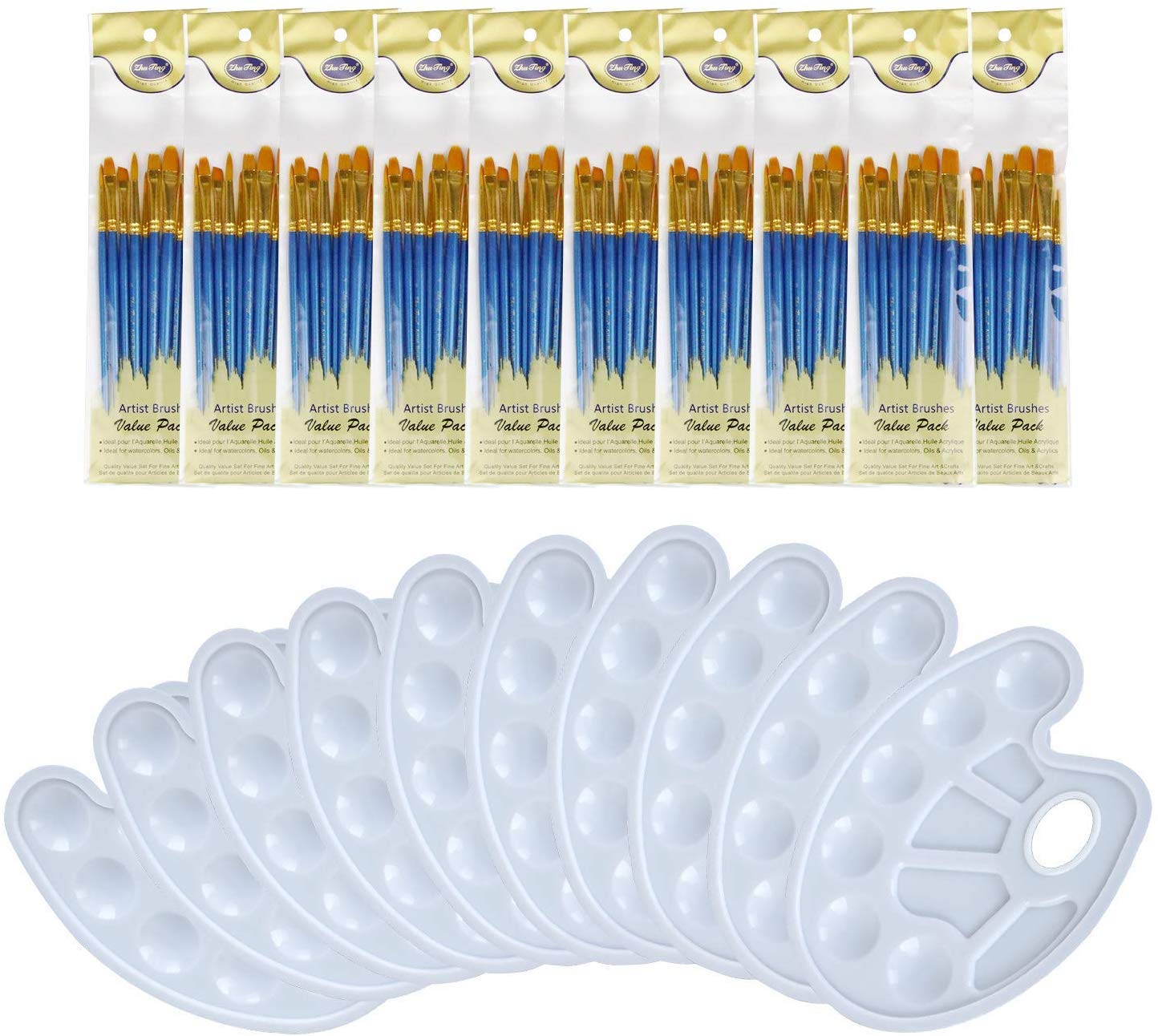 AOOK10 Piece Painting Plate + 10 Pack Paintbrush Combination Watercolor Oil Acrylic Artist