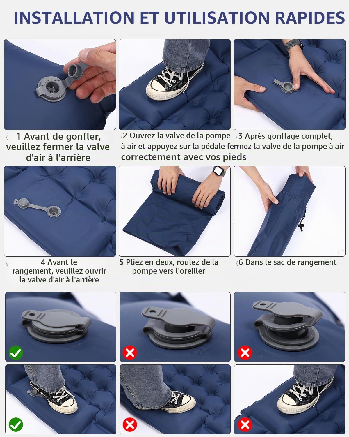 Zawaer Matelas De Camping, Autogonflant, Coussin D'air Ultraléger, Gonflable Avec Pompe à Pied, Pour Randonnée, Tapis De Sol Camping, Couchage, Pour Voyage.