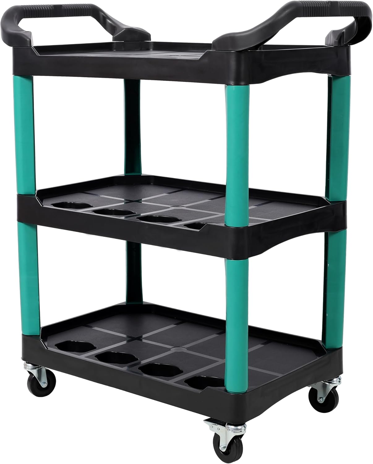 Car Detailing Cart, Homonova, Auto Detailing Cart with Wheels, 3 Tier Rolling Tool with Bucket Panel and Hook, Plastic Shelves 300Lbs Load Capacity, Garage Workshop Storage Utility (Green)