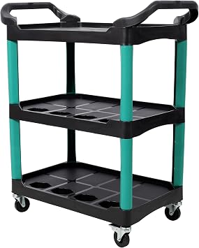 3 Tier Service Cart, Rolling Auto Detail Cart with Wheels, Panel & Hook, Utility Trolley Cart for Workshop, Repair Shop, Storage Tool, 300LBS Load Capacity Green