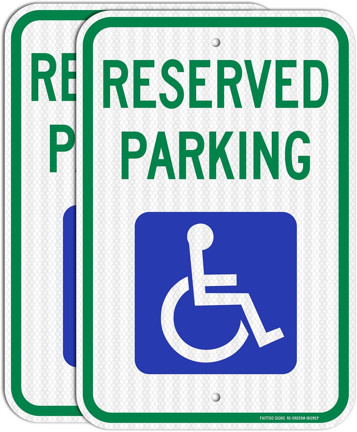 (2 Pack) Reserved Handicap Parking Sign with Wheelchair Picture, 18 x 12 Engineer Grade Reflective Sheeting, Rust Free Aluminum, Weather Resistant, Waterproof, Durable Ink