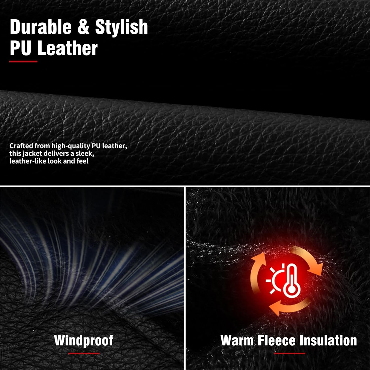 Men's Leather Jacket, Stand Collar PU Faux Leather, Zip-Up Motorcycle Bomber Jacket, Slim Fit Biker Coat