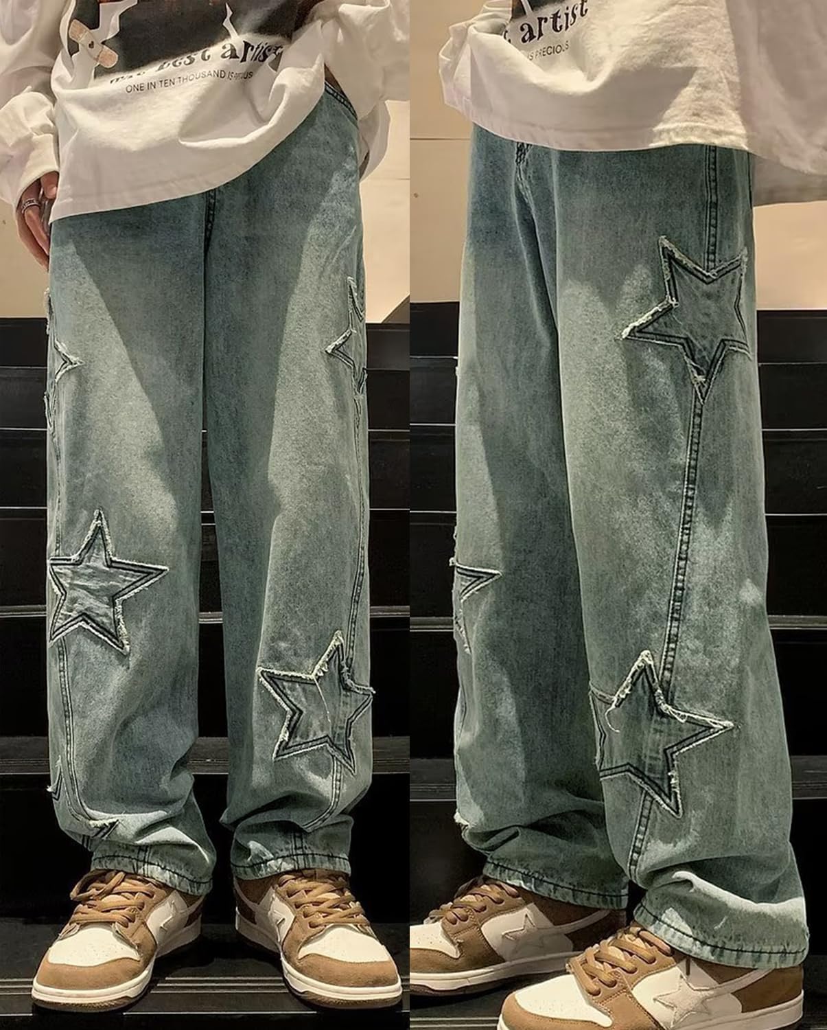 Mens Y2k Star Jeans High Waisted Hip Hop Streetwear Jeans Loose Baggy Embroidery Aesthetic Harajuku Denim Pants - Image 2