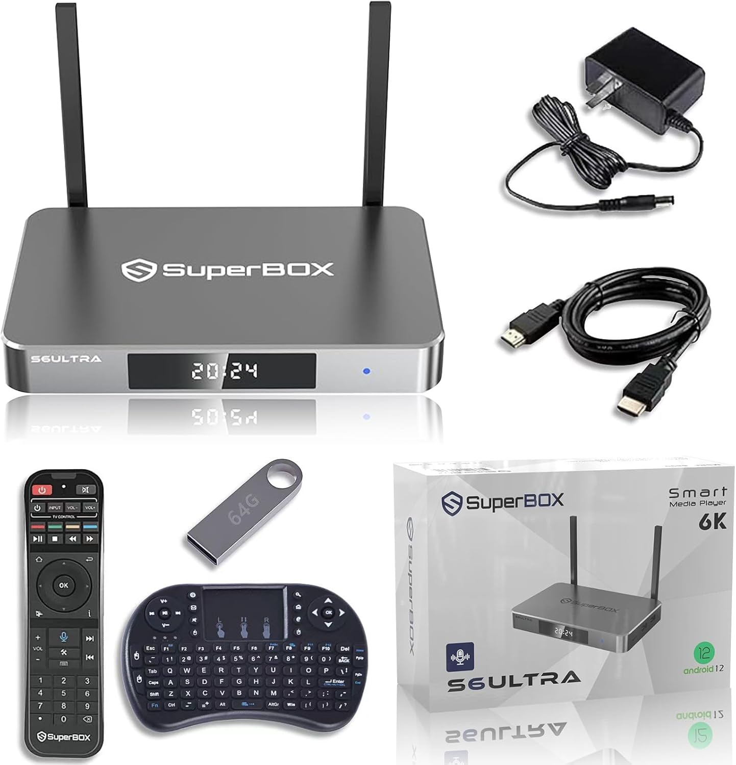 S6-Ultra TV Box 4G RAM 128G ROM, silver, voice remote
