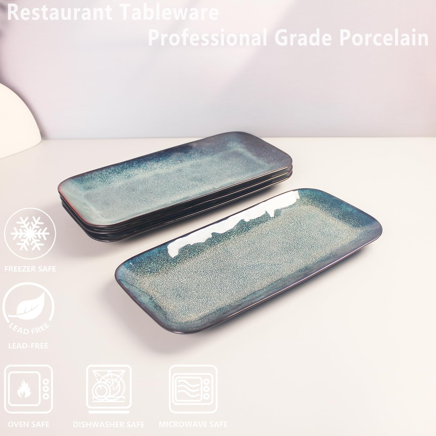 jinsongdafa Ceramic Salad Plates 32 CM Serving Platters Set of 4, Rectangular Serving Plates - Image 3
