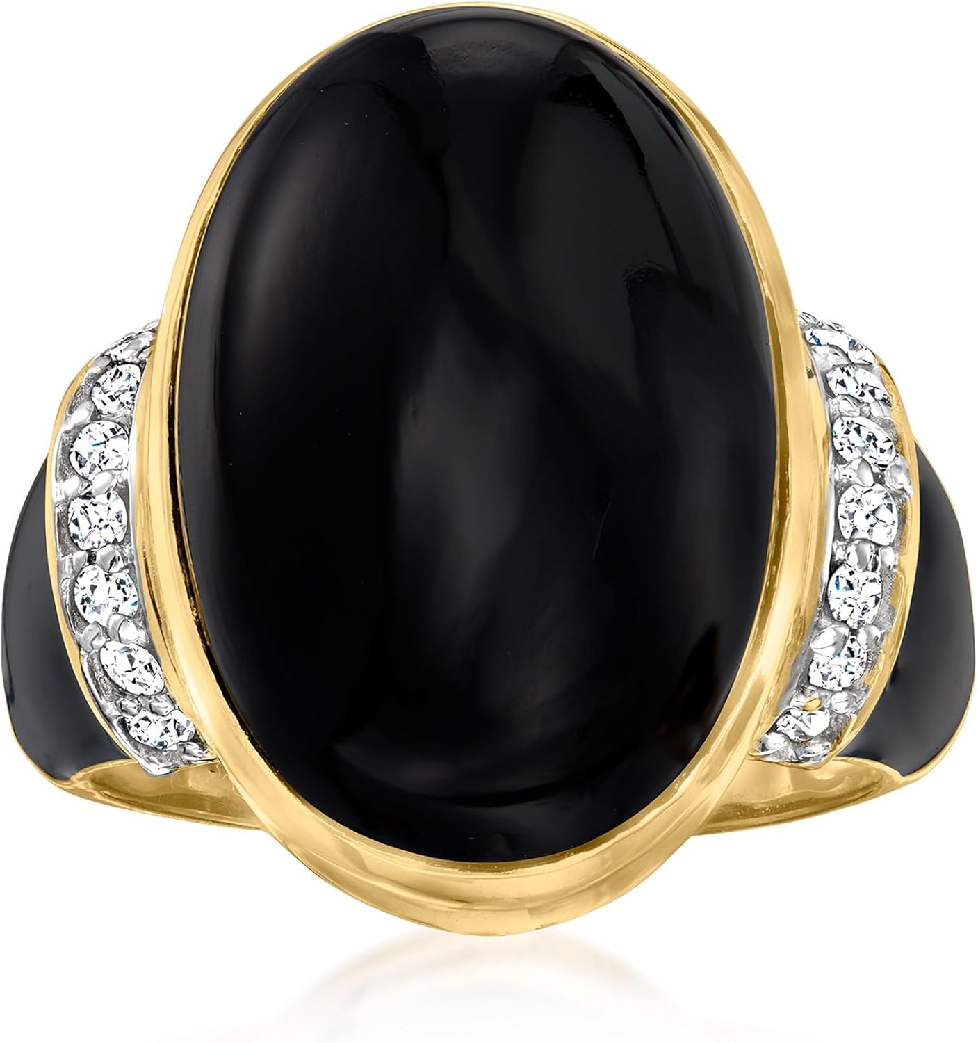 Ross-Simons Onyx and .22 ct. t.w. Diamond Ring With Black Enamel in 18kt Gold Over Sterling