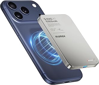 MOMAX Magnetic Wireless Power Bank 10000mAh, Magnetic Portable Charger for iPhone 12-17 Series, 0.5 Inch Ultra-Slim, Flight Approved