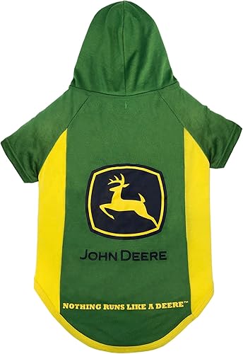 Pets First John Deere - Camiseta con capucha para perro, talla M. Ropa cálida para mascotas con capucha para mascotas, perros, gatos, cachorros,