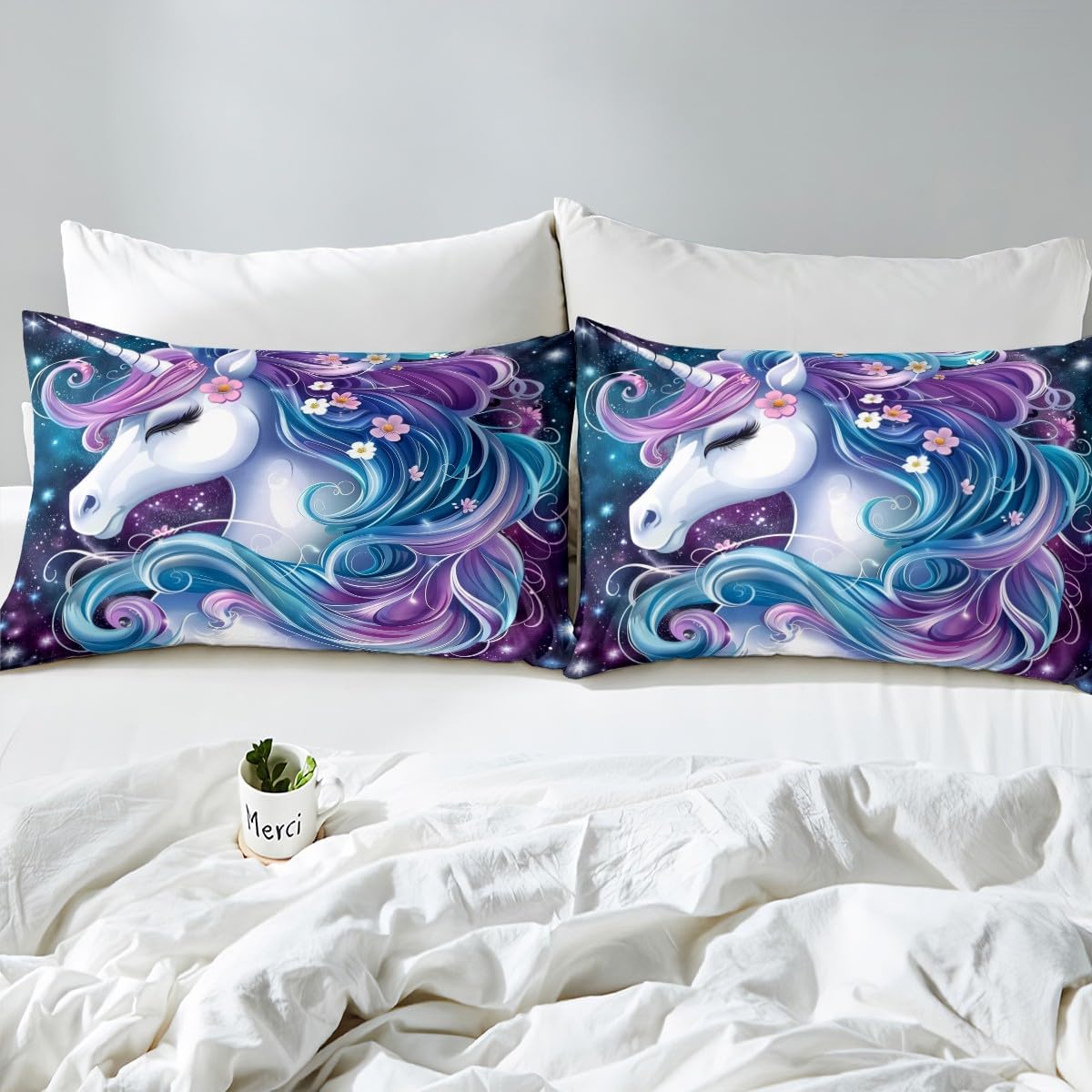 jejeloiu Kids Unicorn Comforter Cover Set Toddler Size Dreamy Horse Pattern Bedding Set for Boys Girls Princess Magical Duvet Cover Bedspread Cover Quilt Cover,No Stuffing