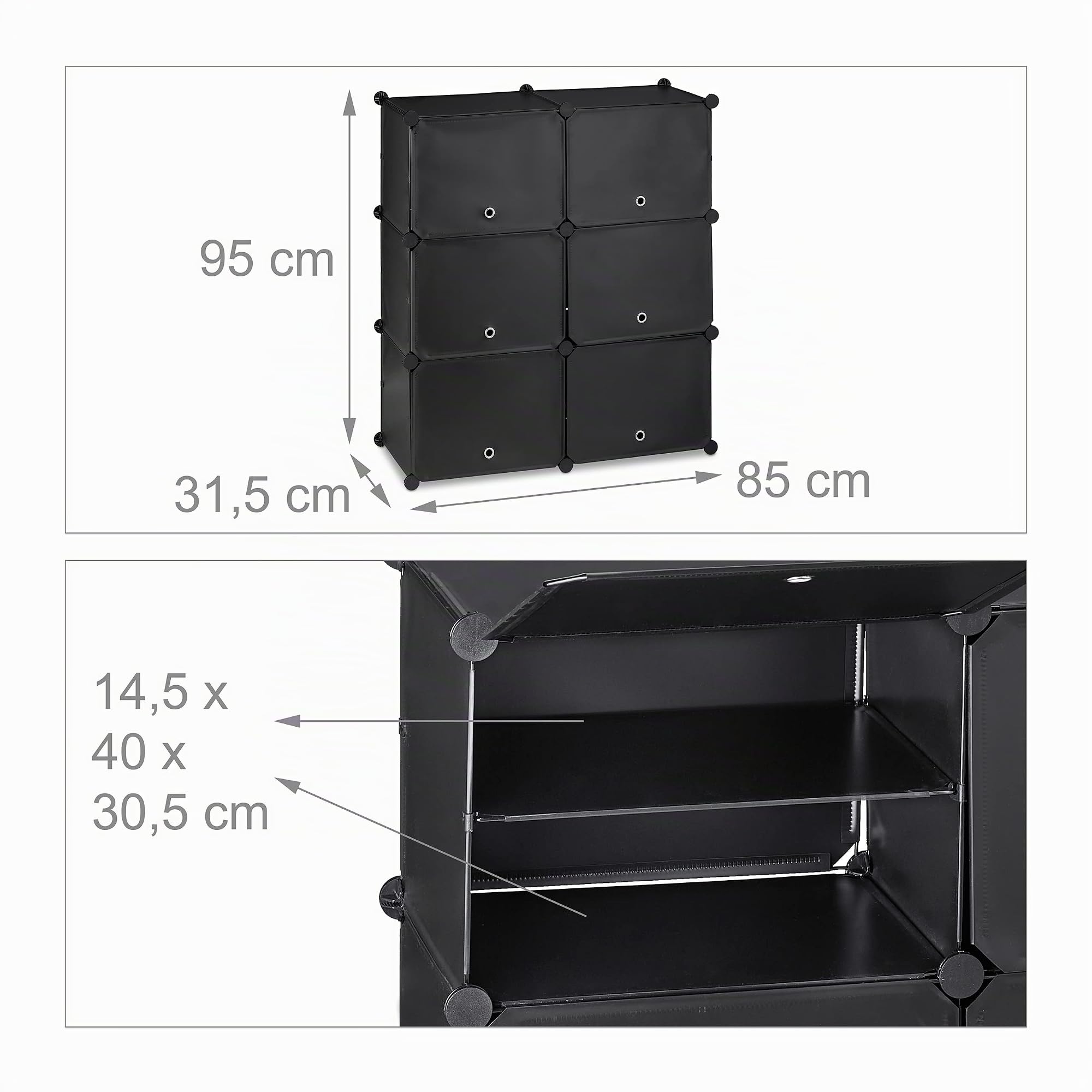 Relaxdays Mueble Zapatero Modular, Organizador Zapatos con Puertas, 95x85x31,5 cm, 12 Compartimientos, Plástico, Negro