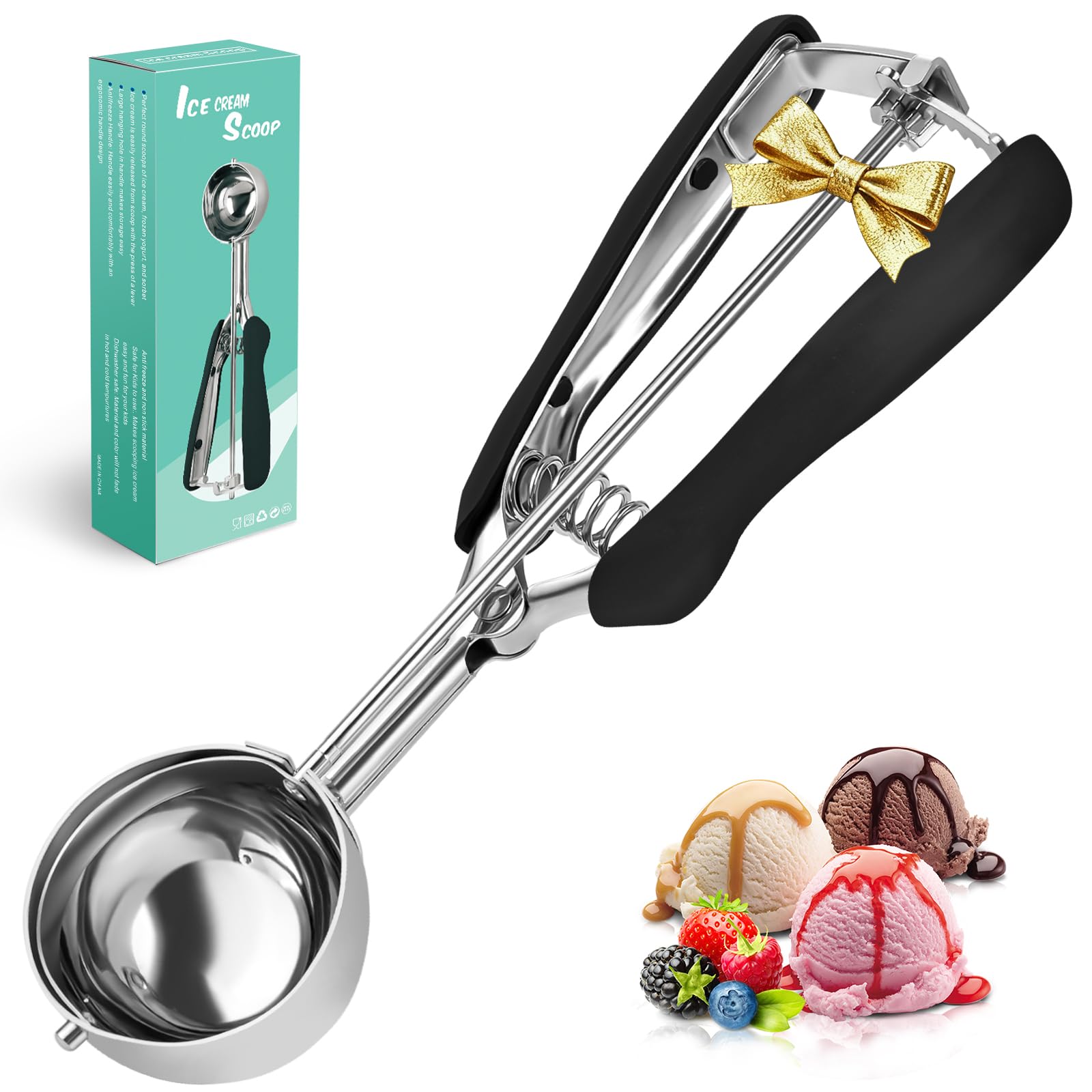 SPEENSUN Eisportionierer aus 304 Edelstahl mit Auslöser (23x5cm),eislöffel portionierer Poliert,Robust&Leicht für Eiscreme, Melonenkugeln,Kartoffelpüree,Teig,Kuchen,Spülmaschinenfest(schwarz)