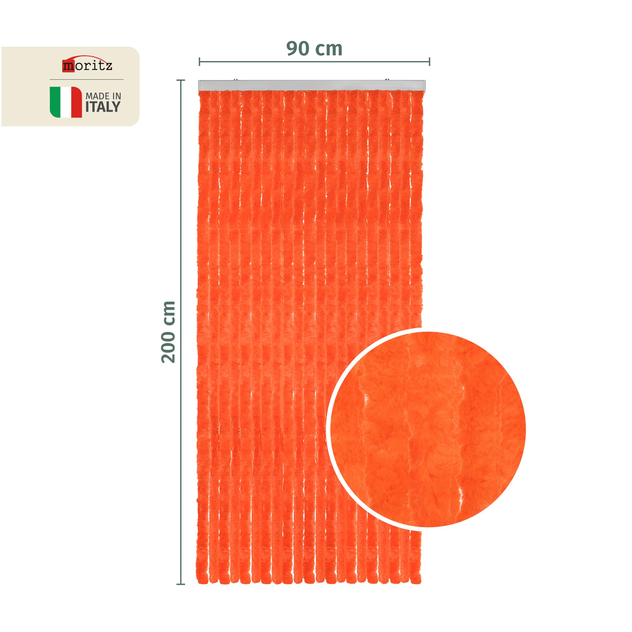 Moritz Rideau de porte en chenille - 90 x 200 cm - Orange - Moustiquaire - Pour camping, caravane