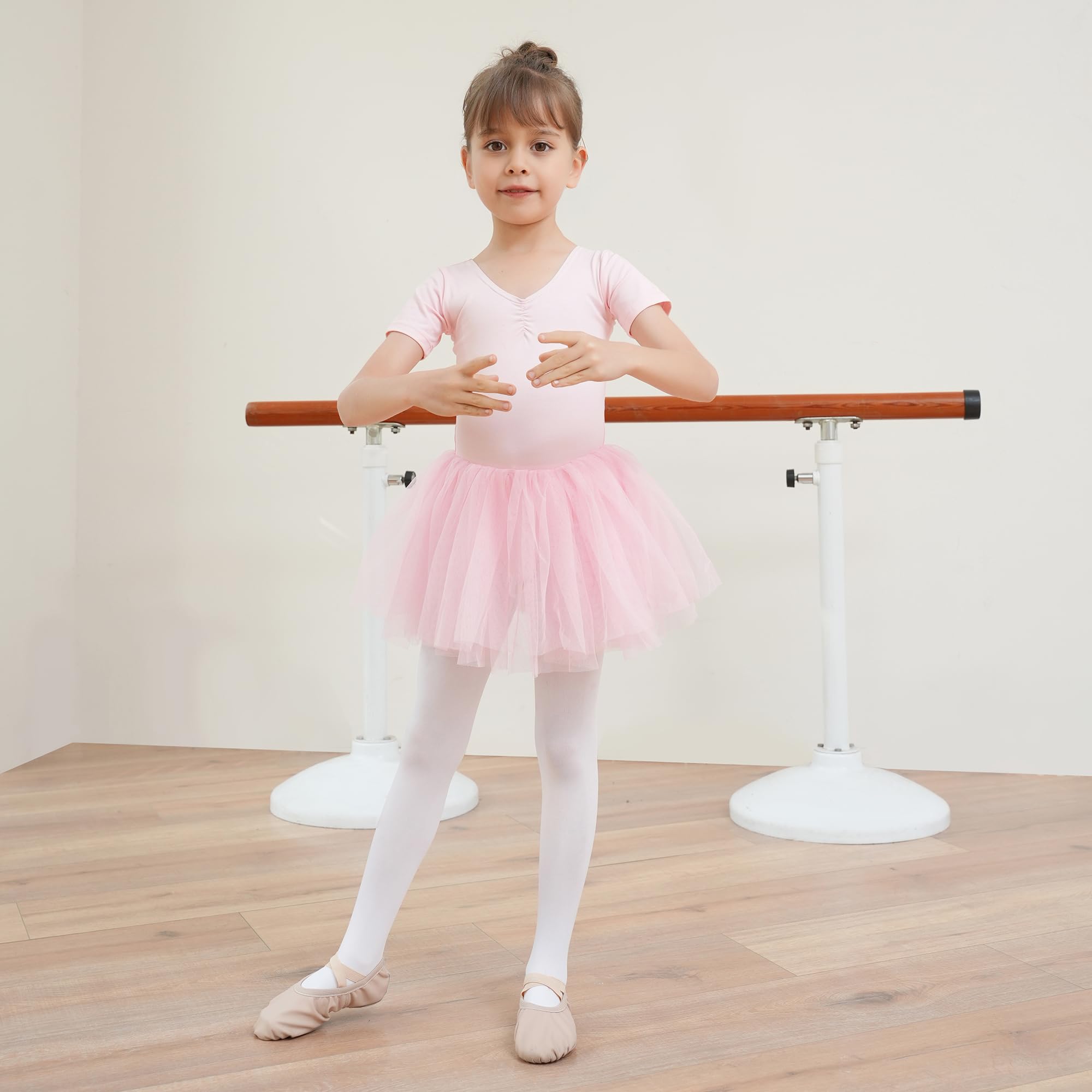 Robe tutu de ballet pour fille Robes de ballet Justaucorps à manches courtes Vêtements de danse en coton avec jupe en mousseline
