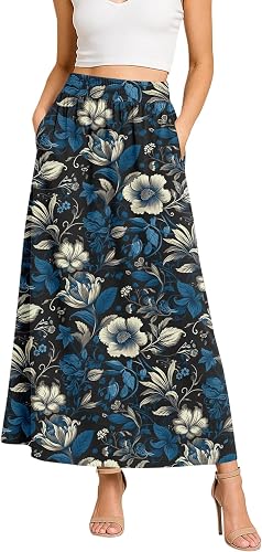 YSYOKOW Women's Flowy Maxi Skirts Elastic High Waisted Casual A-Line Long Skirt with Pockets 2026 Trendy