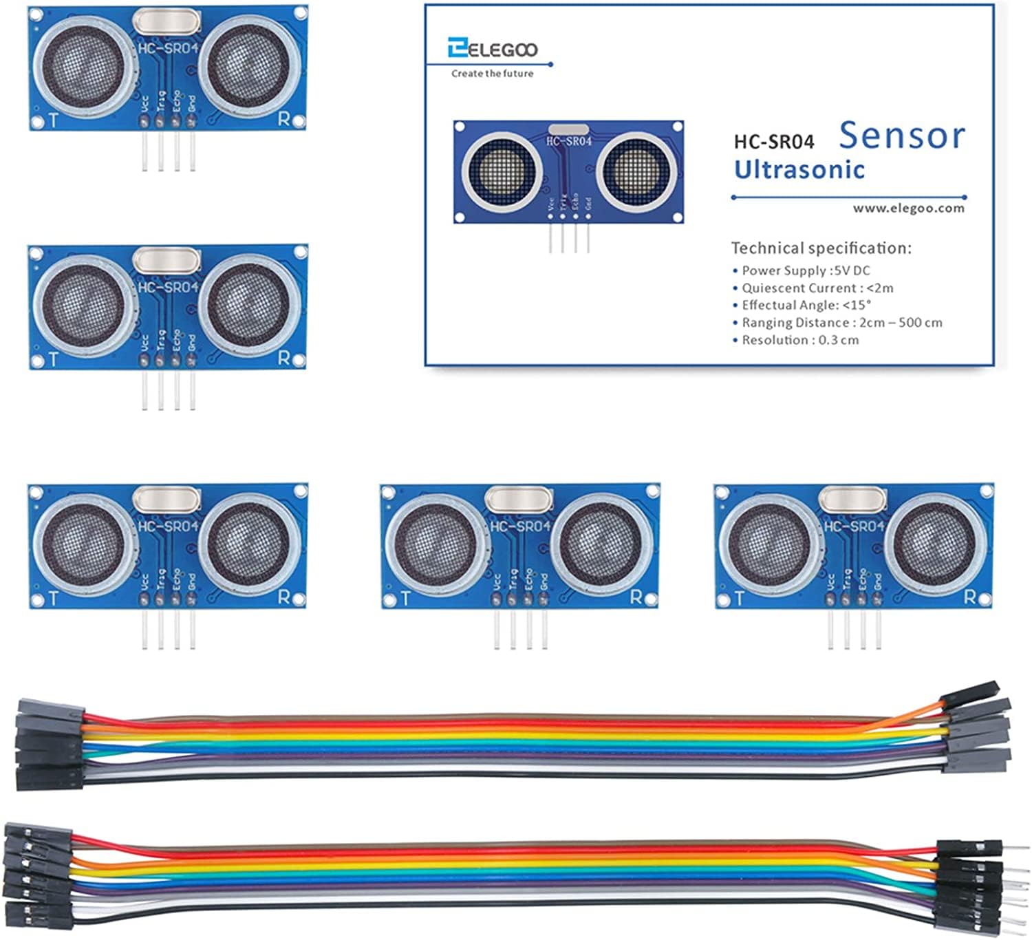 Amazon.com: ELEGOO 5PCS HC-SR04 Ultrasonic Module Distance Sensor ...