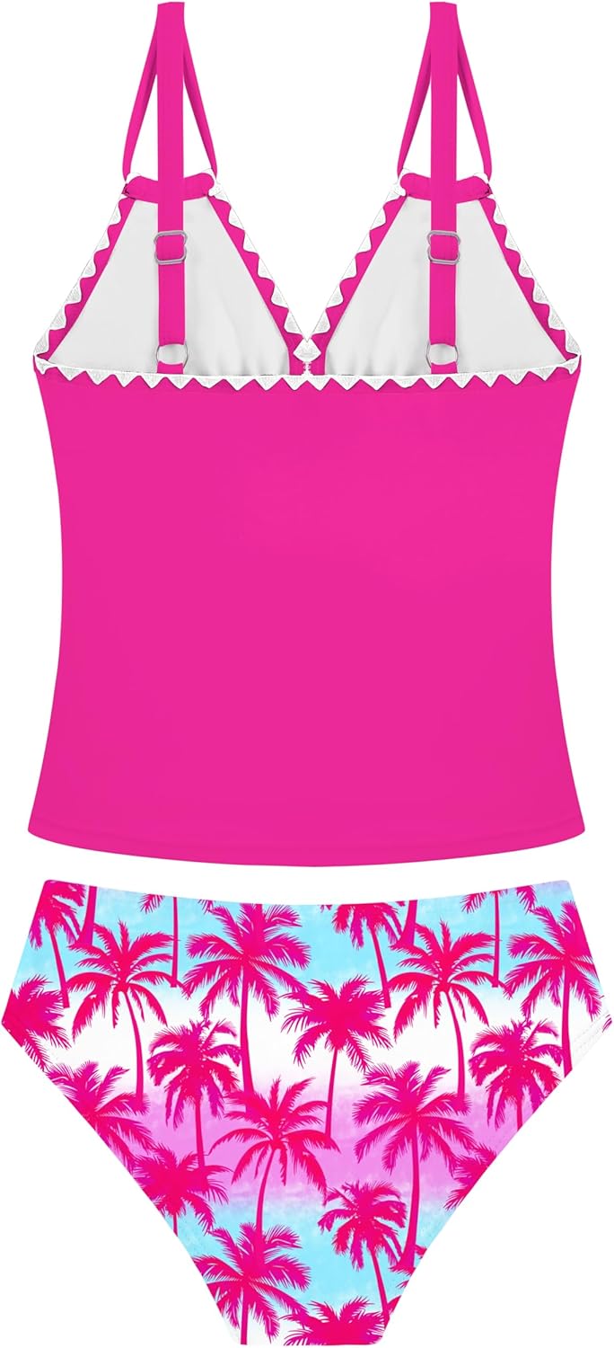 Teen Girls Tankini Swimsuit Girls V Neck Straps Bathing Suit Two Piece Printed Swimsuit 9-16 Years - Image 4