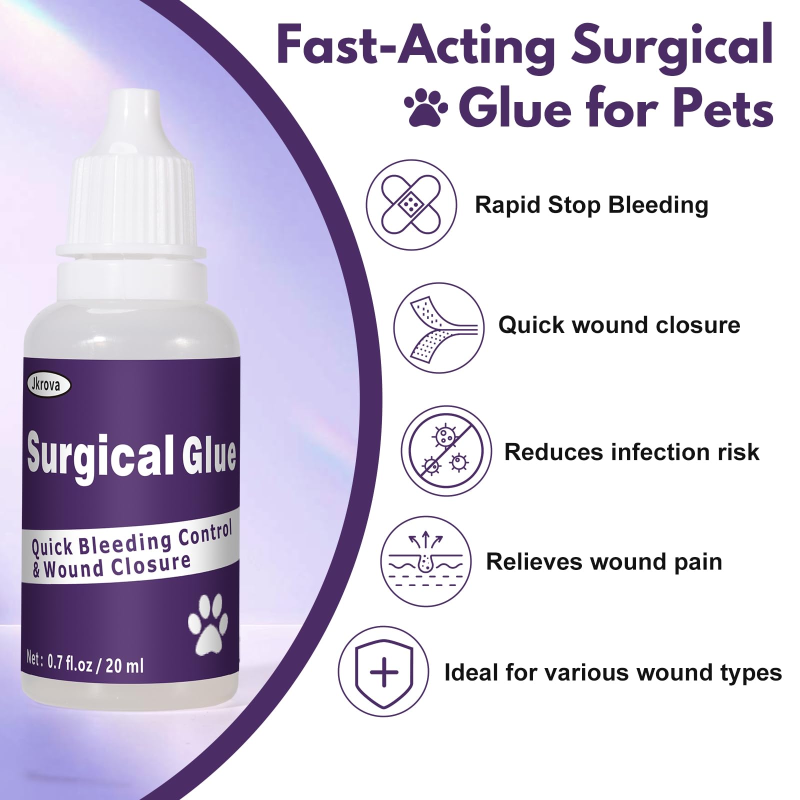 Quick-Setting Animal Surgical Glue 20ml – Fast Bleeding Control & Wound Closure for Pets | Strong & Flexible Veterinary Adhesive – Relieves Pain from Cuts, Scrapes & Lacerations — Amazon image 3