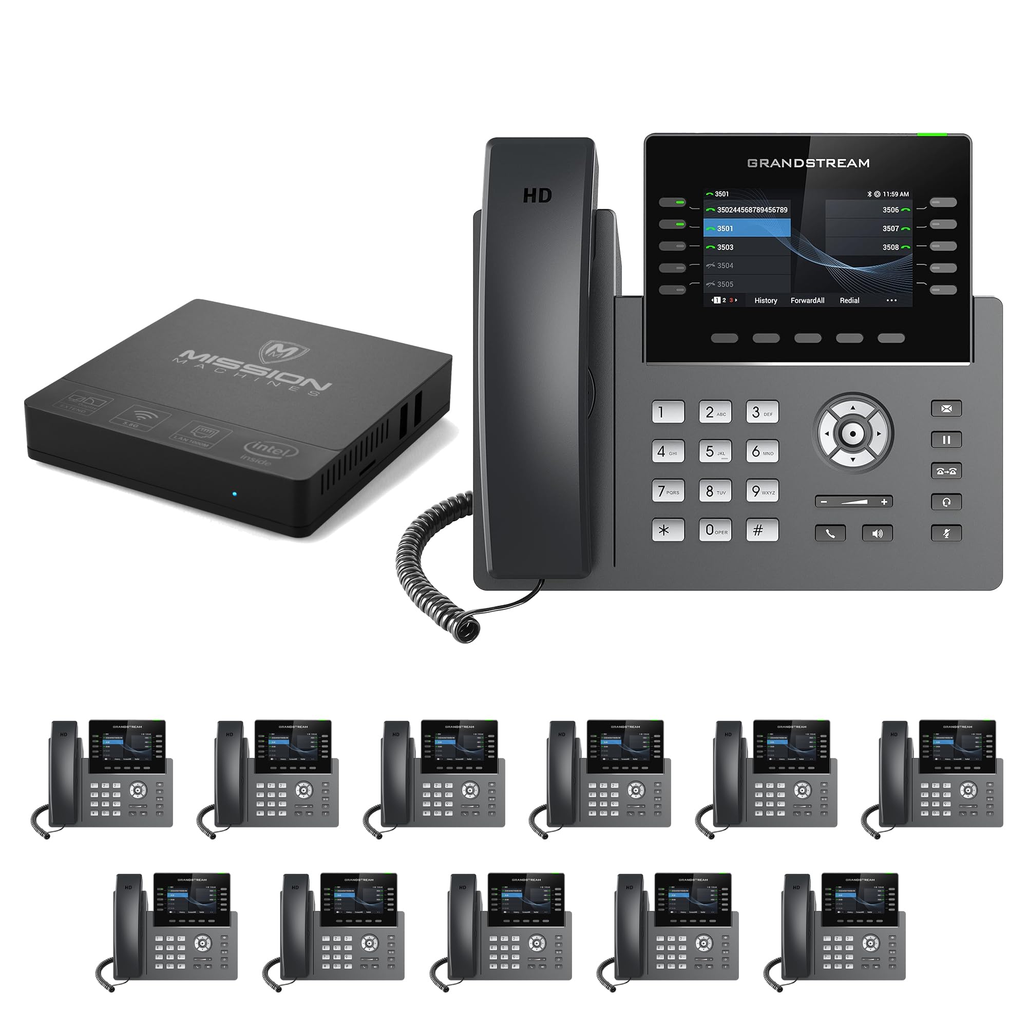 Business Phone System 'Mission Machines' G400: Includes Grandstream 2615 Phones + 'Mission Machines' Server + Free 1 Year of 'Mission Machines' Phone Service (12 Phone Bundle)