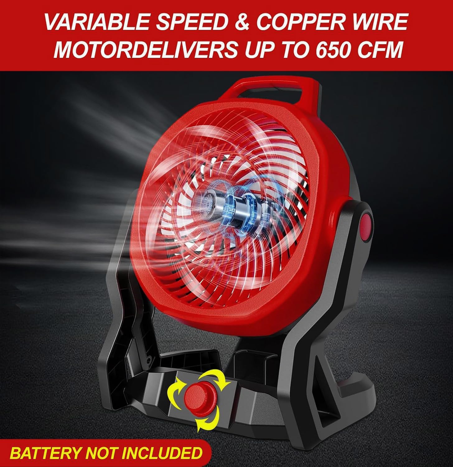 Jobsite Fan, Cordless Fan Compatible with Milwaukee M18 18V Battery(Tool Only) - with AC Adapter. 650 CFM Variable Speed for Workshop, Outdoor, Indoor or Camping. (Battery Not Included)