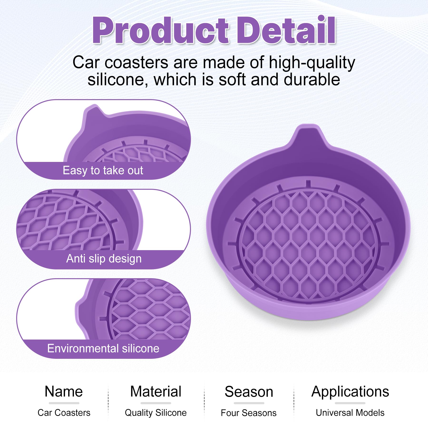 SINGARO Car Cup Holder Coaster, Silicone Cup Holder Insert, Universal Non-Slip Cup Holders, Car Accessories Interior for Women and Man 4 Pack Light Purple view 4