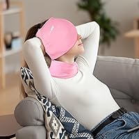 Vista 6 de ComfiTECH - Paquete de cuidado con envoltura de hielo para la cabeza y el cuello, gorra fría y gel, paquete rosa