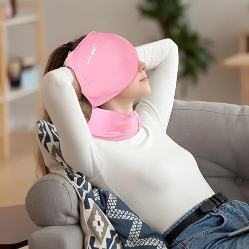 Miniatura 6 de ComfiTECH - Paquete de cuidado con envoltura de hielo para la cabeza y el cuello, gorra fría y gel, paquete rosa