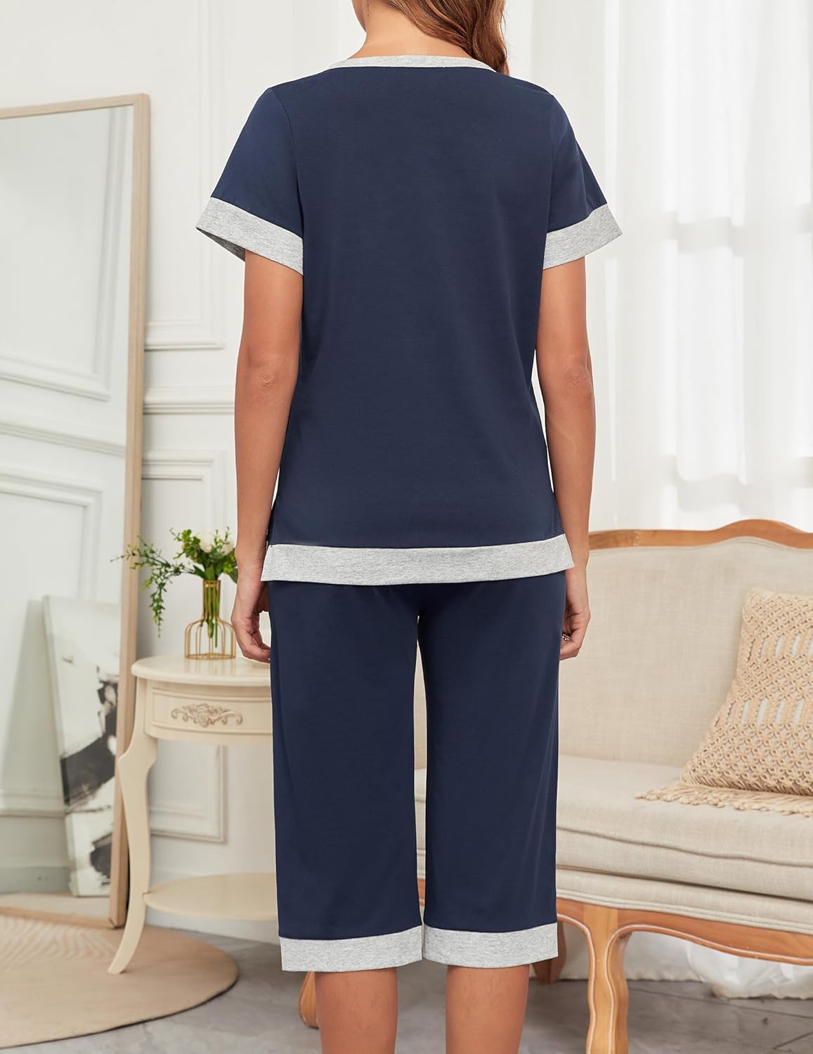 Womens Cotton Pajamas Sets Soft Top and Capris Summer Sleepwear Set Comfy Pjs - Image 5