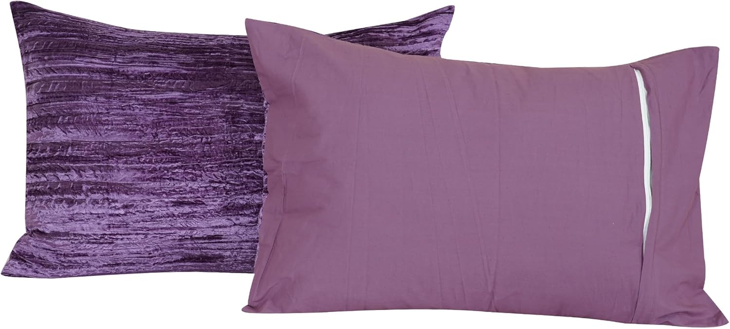 Luxe Boho Decor Crushed Doona Bedding Art Solid Hippie Stylish UO Large Unique Velvet Pillow Cover Set of 2 (Crush-Purple, 20x20 Inches)