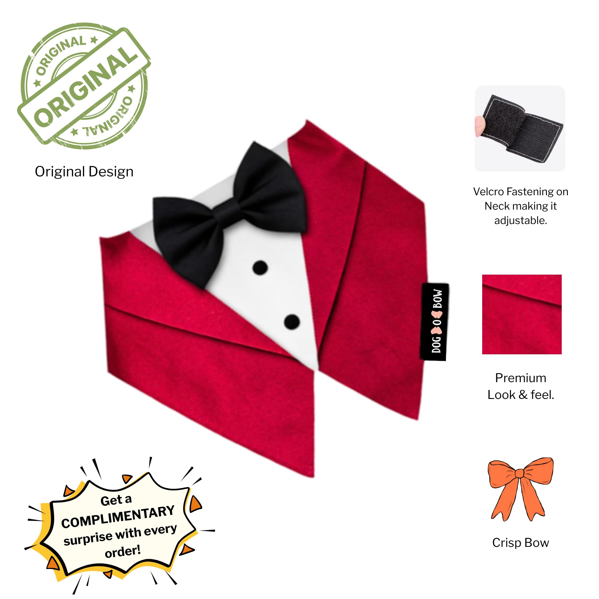 Dog-O-Bow Red Velvet Tuxedo Vest Bandana for Dogs | Soft, Elegant & Comfortable (Small Size) 1