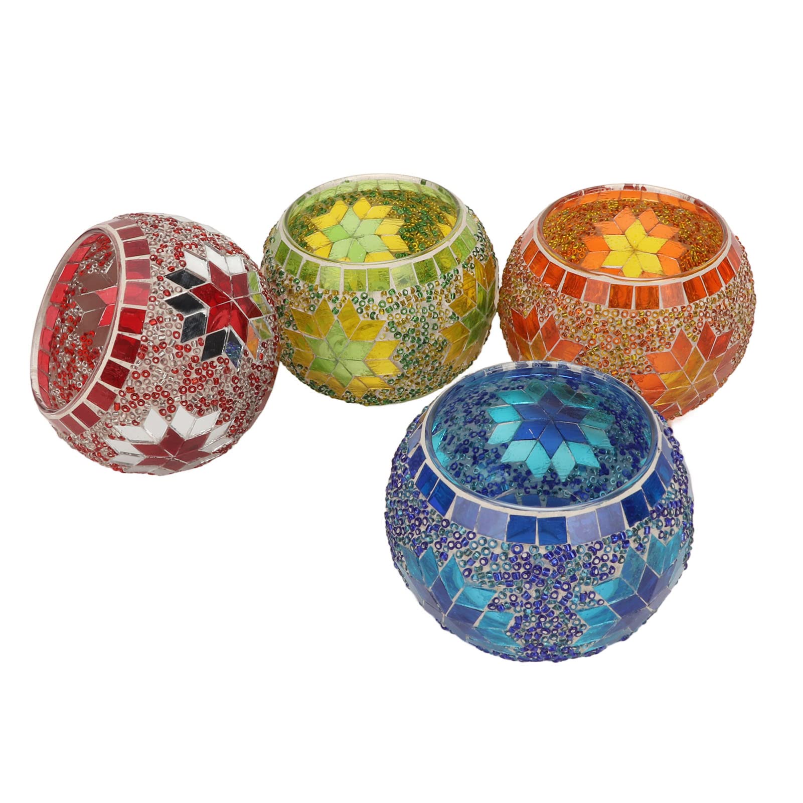 Jelquix 4pcs Mosaic Glass Candle Holder Hand Made Colorful Decoration for Living Room Elegant Lighting
