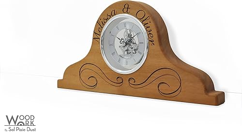Miniatura 3 de Wooden Mantel Clock - Shelf Clock - Fireplace Clock - Skeleton Clock - Personalized Housewarming Gift - Wedding Gift Idea - Couple Gifts