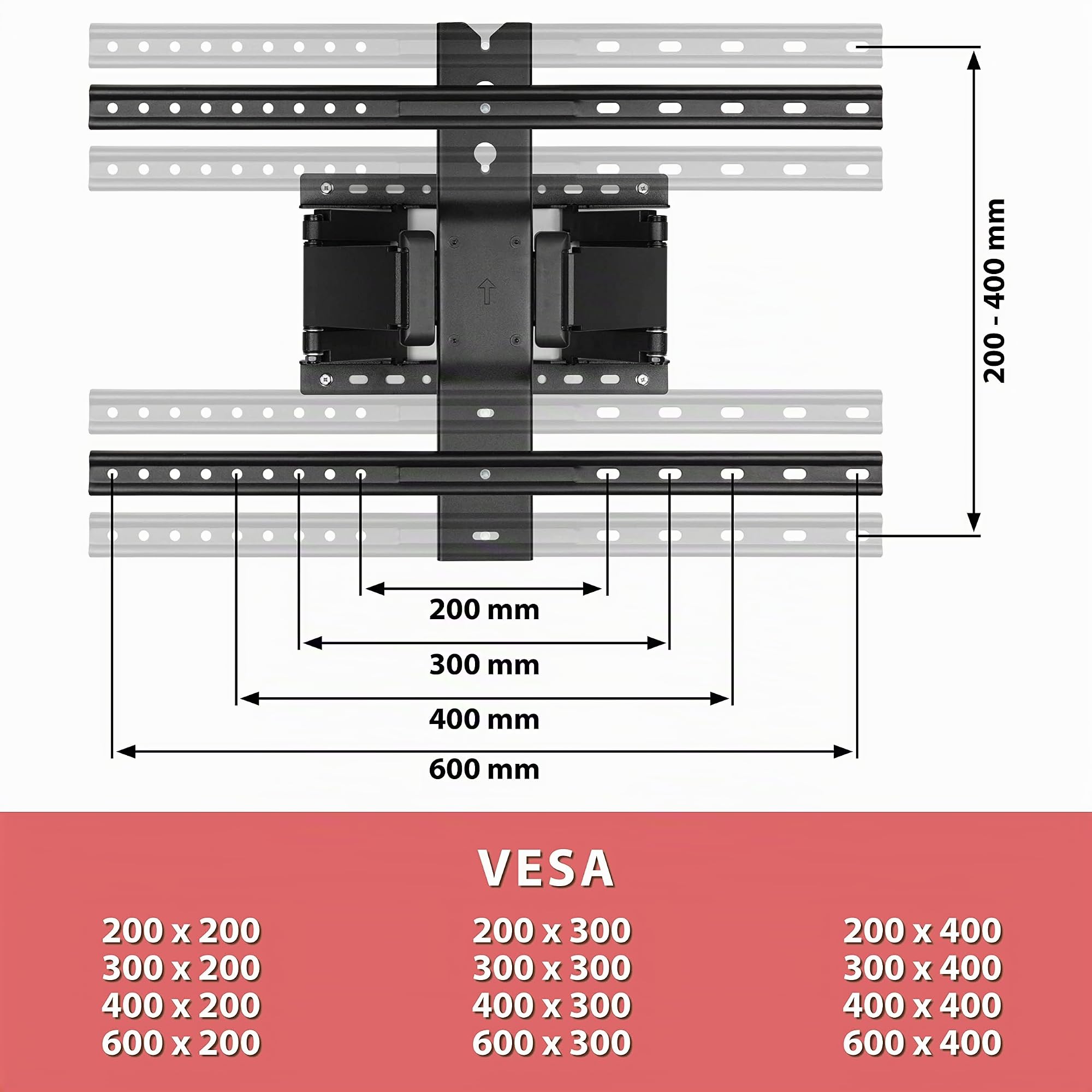 Poppstar Support TV Mural Pivotant 37-80 Pouces Super Fort pour Écrans Plats et Courbés Jusqu’à 50 kg (VESA 200x200 à Max. 600x400)