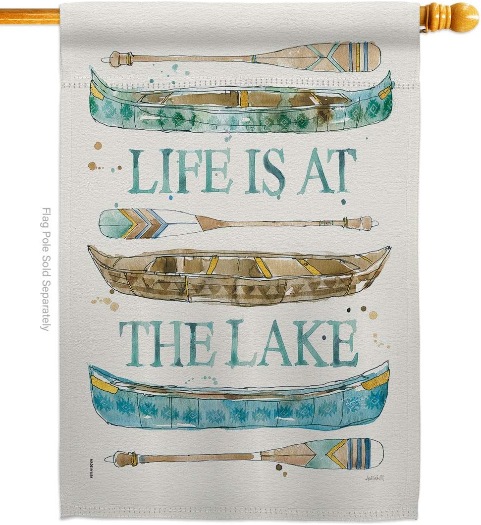 Life At The Lake House Flag Outdoor Rustic Cabin Moose Wildlife Adventure Forest Small Decorative Gift Yard Banner Made In USA 28 X 40