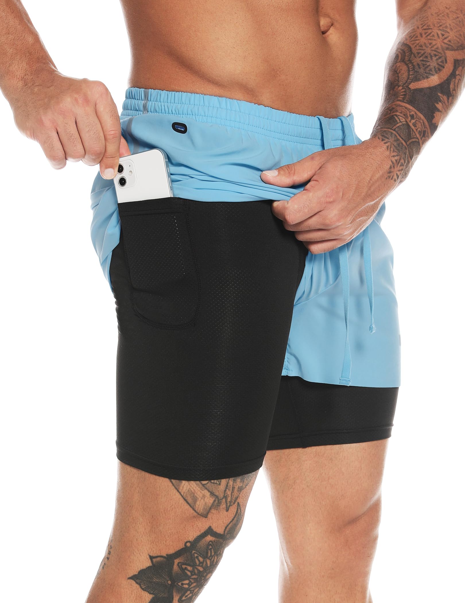 MOVEUP 2 in 1 Gym Running Shorts 5 Inch Quick Dry Sport Shorts Basketball Shorts Workout Training...
